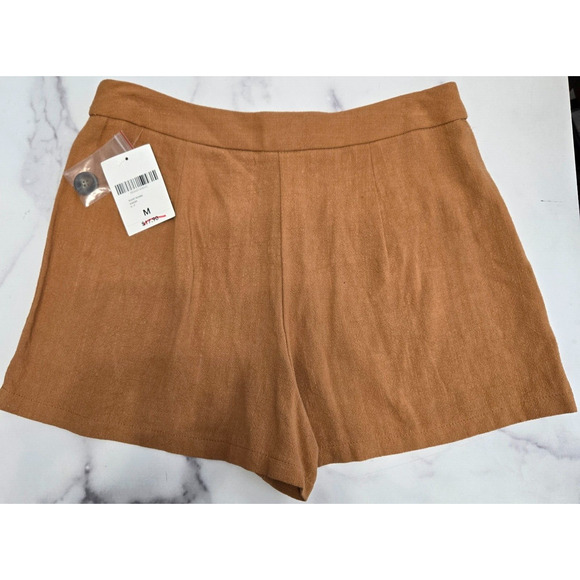 Forever 21 Womens Shorts Medium Tan Woven Linen Blend Pockets Chic Preppy NWT - Picture 3 of 9